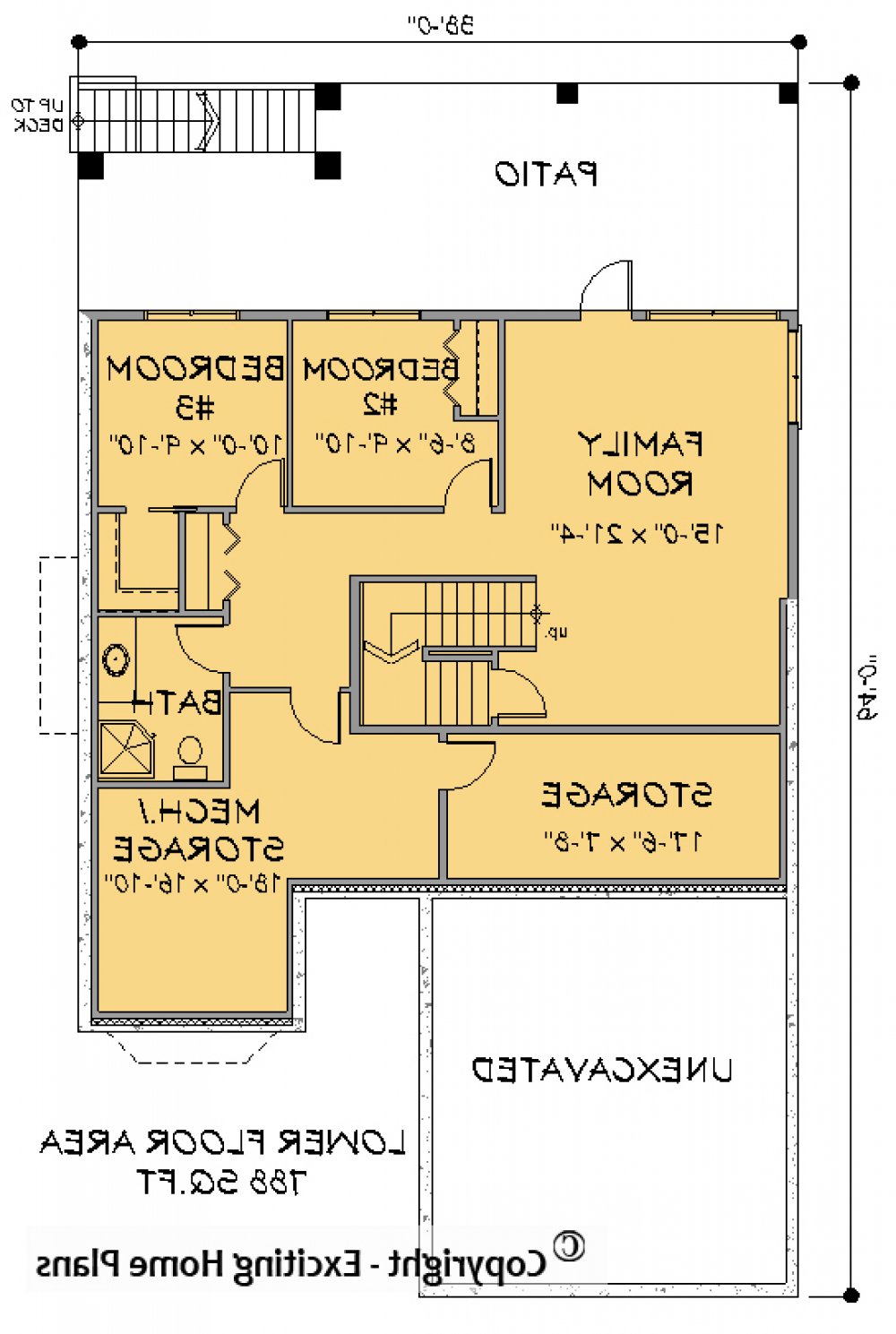 House Plan E1180-10  Lower Floor Plan REVERSE