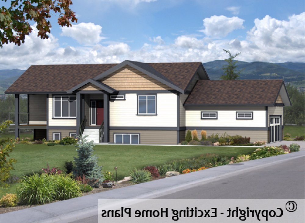 House Plan E1486-10 Front 3D View REVERSE