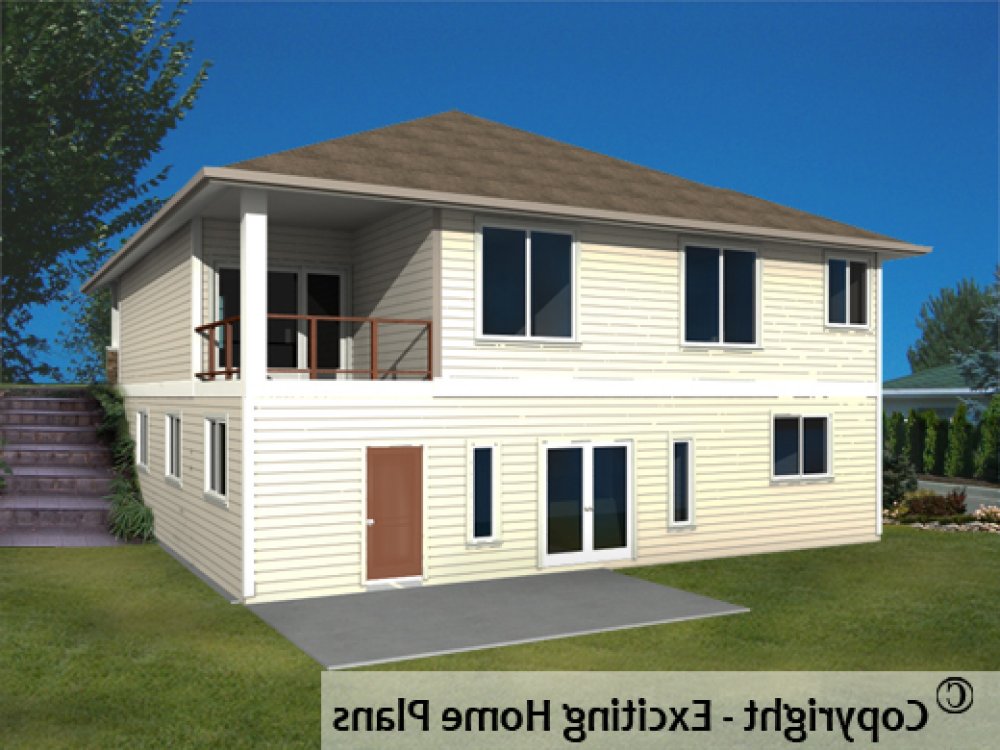 House Plan E1149-10 Rear 3D View REVERSE