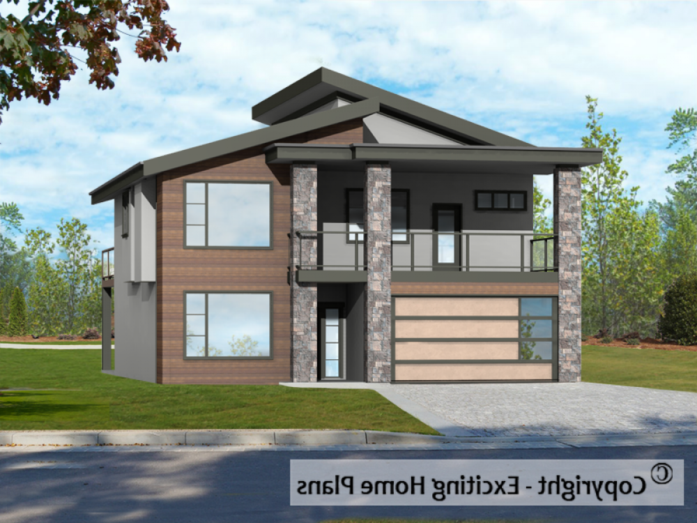 House Plan E1110-10M Front 3D View REVERSE