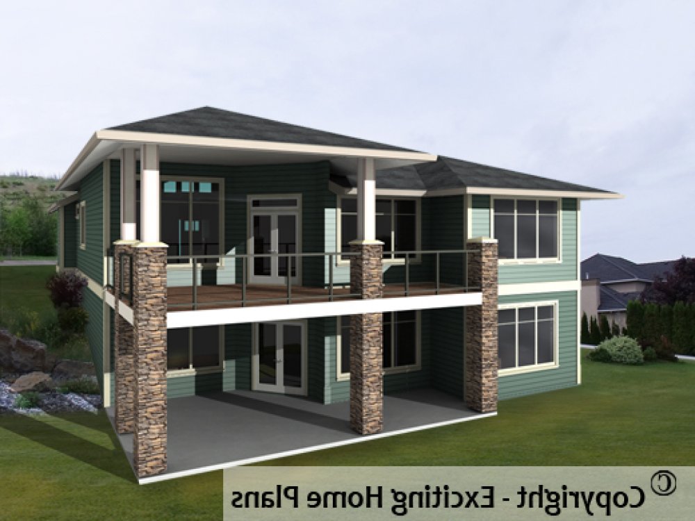 House Plan E1145-10 Rear 3D View REVERSE