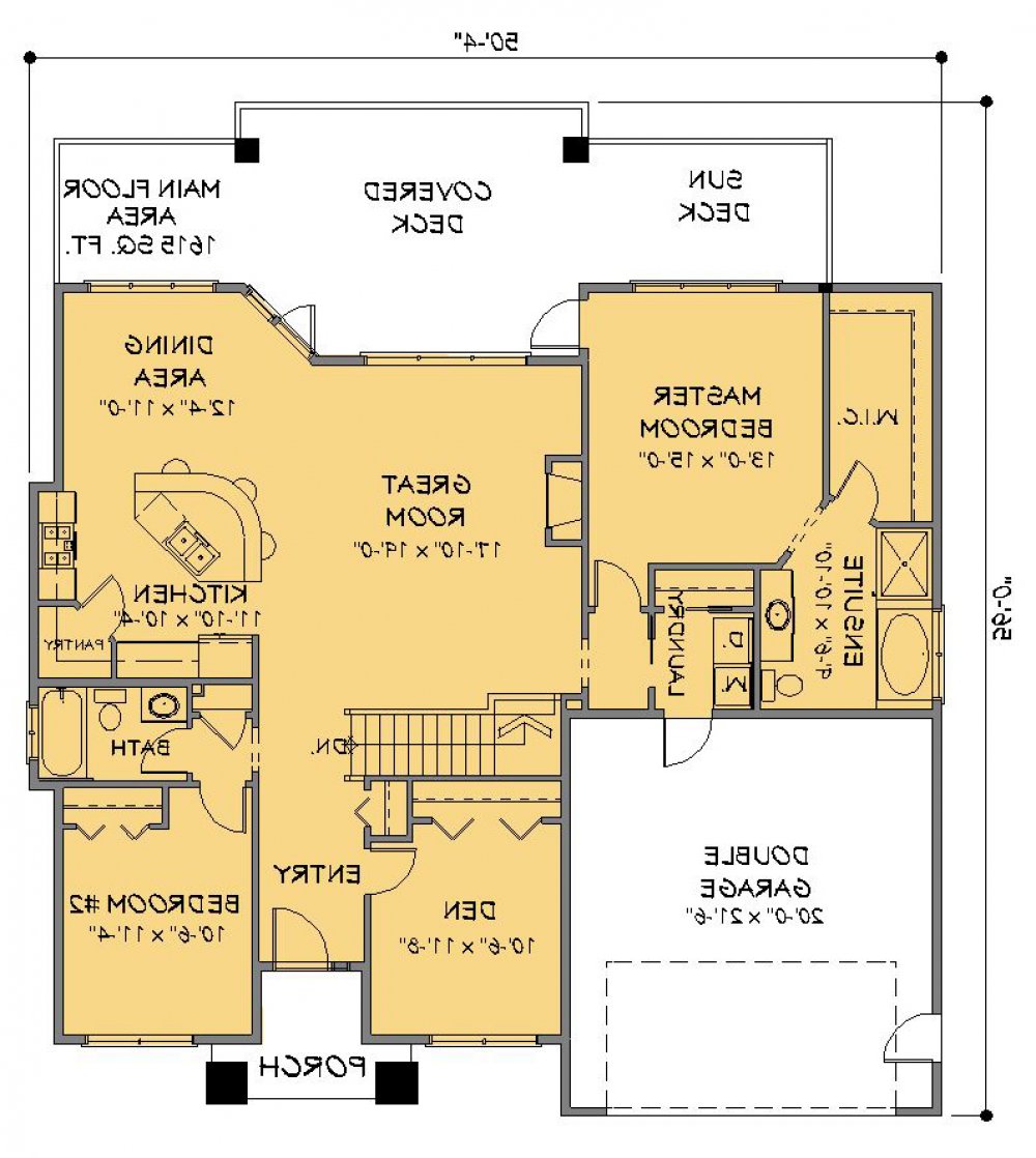 House Plan E1350-11 Main Floor Plan REVERSE