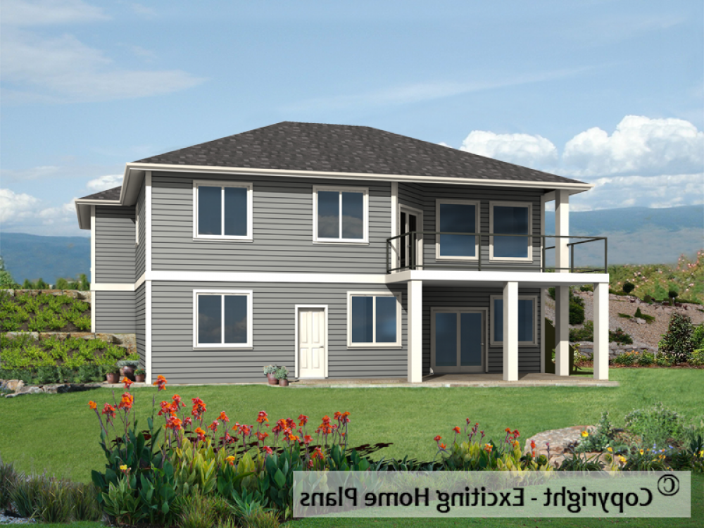 House Plan E1344-10 Rear 3D View REVERSE