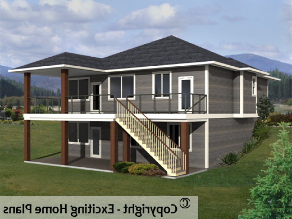 House Plan E1158-10  Rear 3D View REVERSE