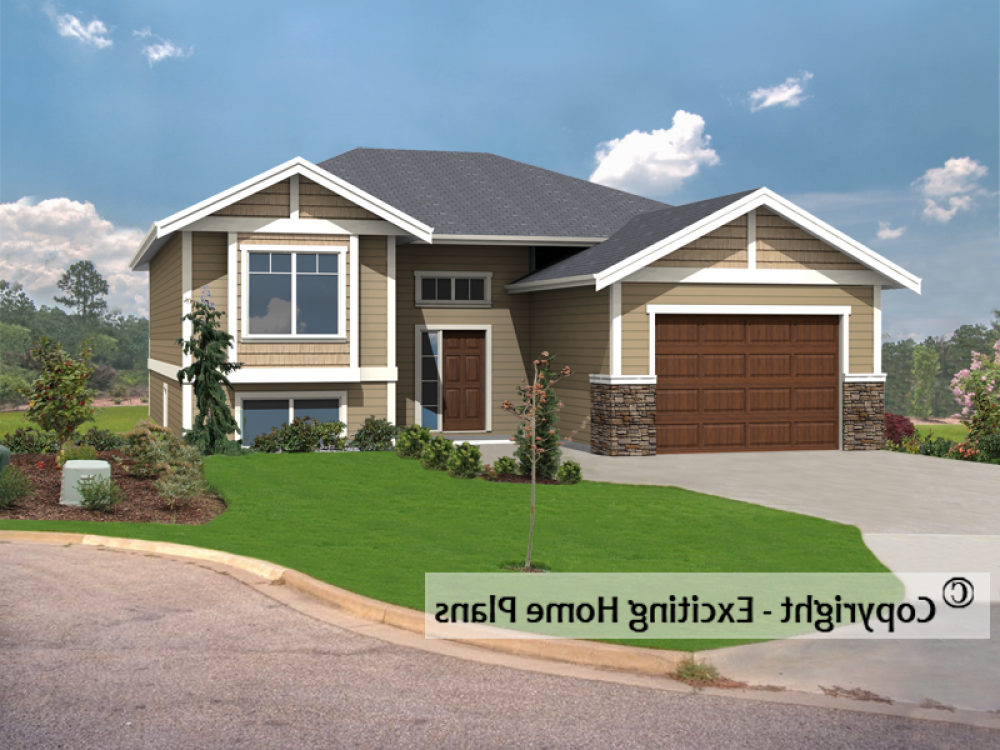 House Plan E1682-10 Front 3D View REVERSE