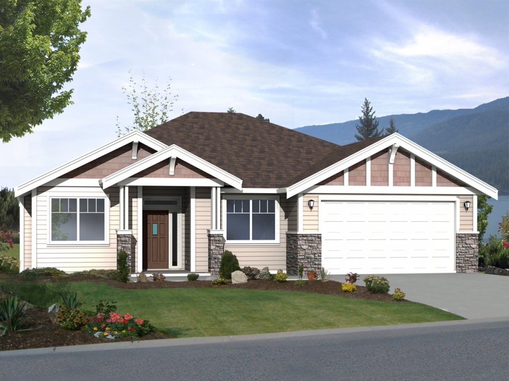 House Plan E1350-11 Front 3D View REVERSE