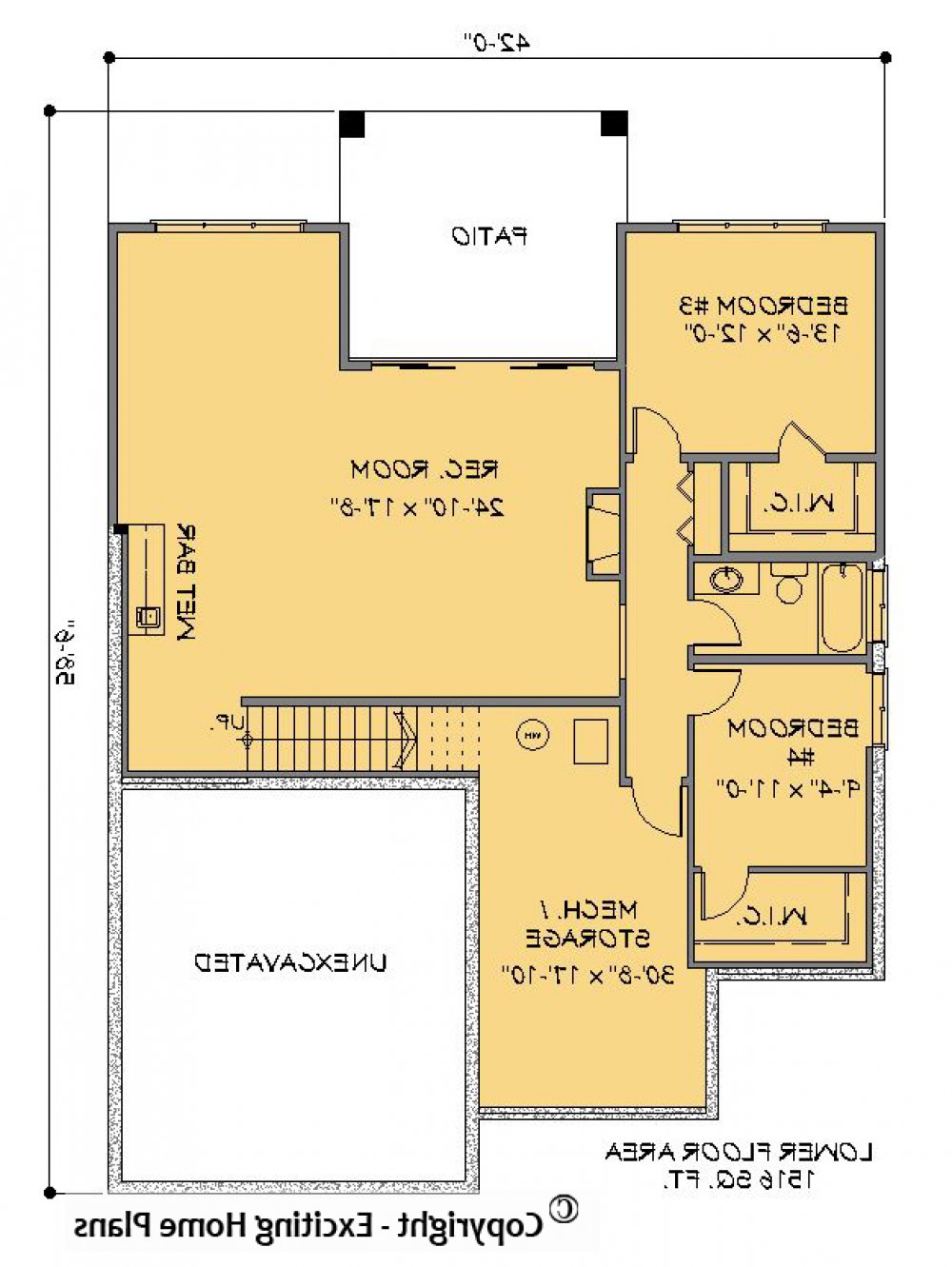 House Plan E1287-10 Lower Floor Plan REVERSE