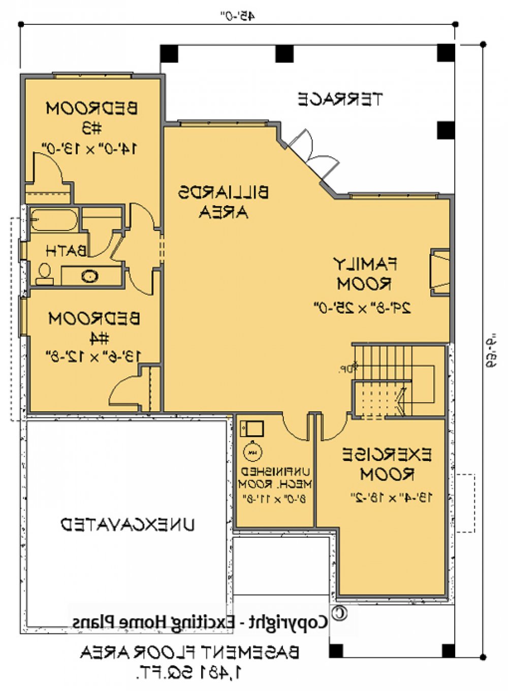 House Plan E1145-10 Lower Floor Plan REVERSE