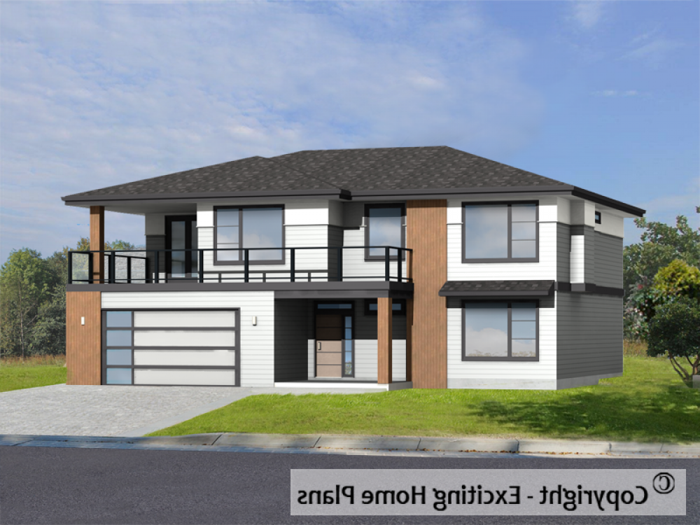 House Plan E1003-10M Front 3D View REVERSE