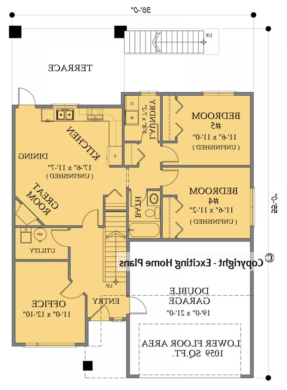 House Plan E1110-10M Lower Floor Plan REVERSE