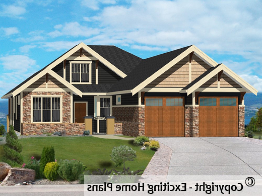 House Plan E1454-10 Exterior 3D View REVERSE