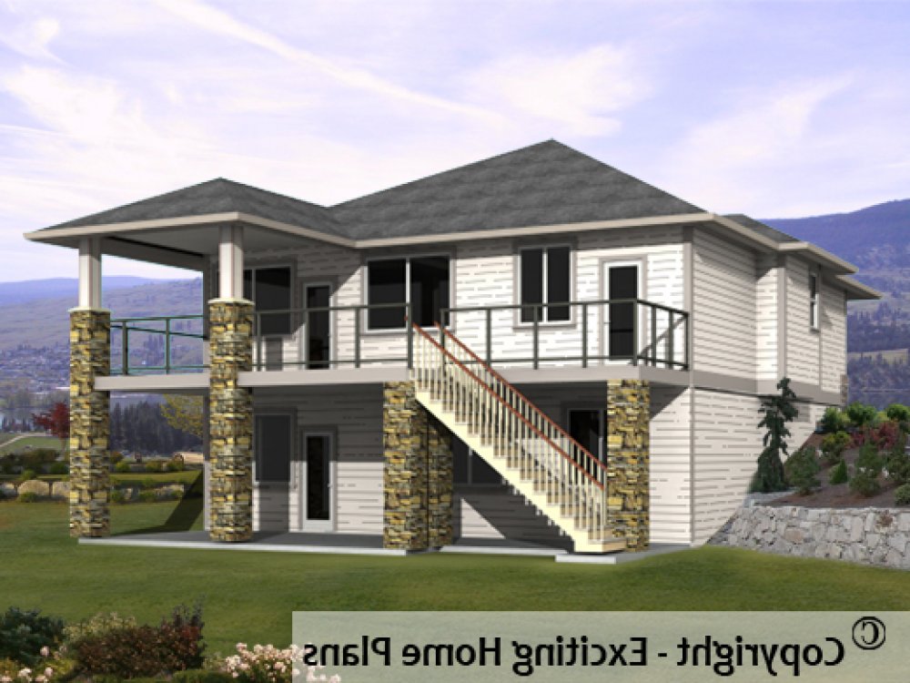 House Plan E1180-10 Rear 3D View REVERSE