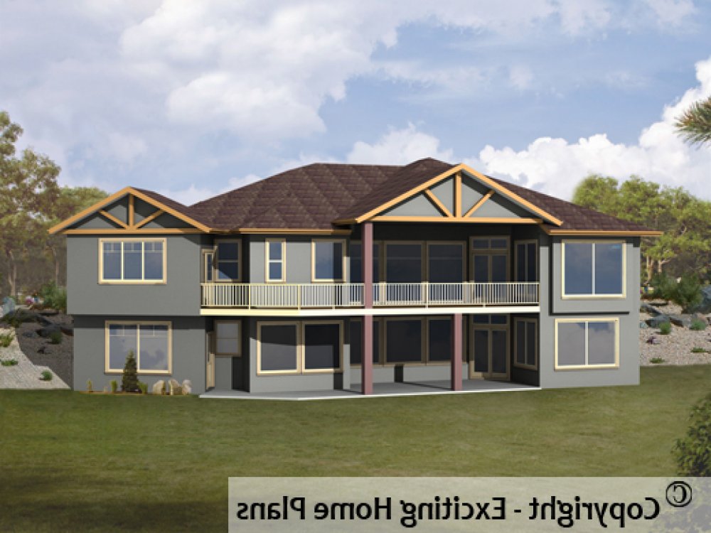 House Plan E1258-10 Rear 3D View REVERSE