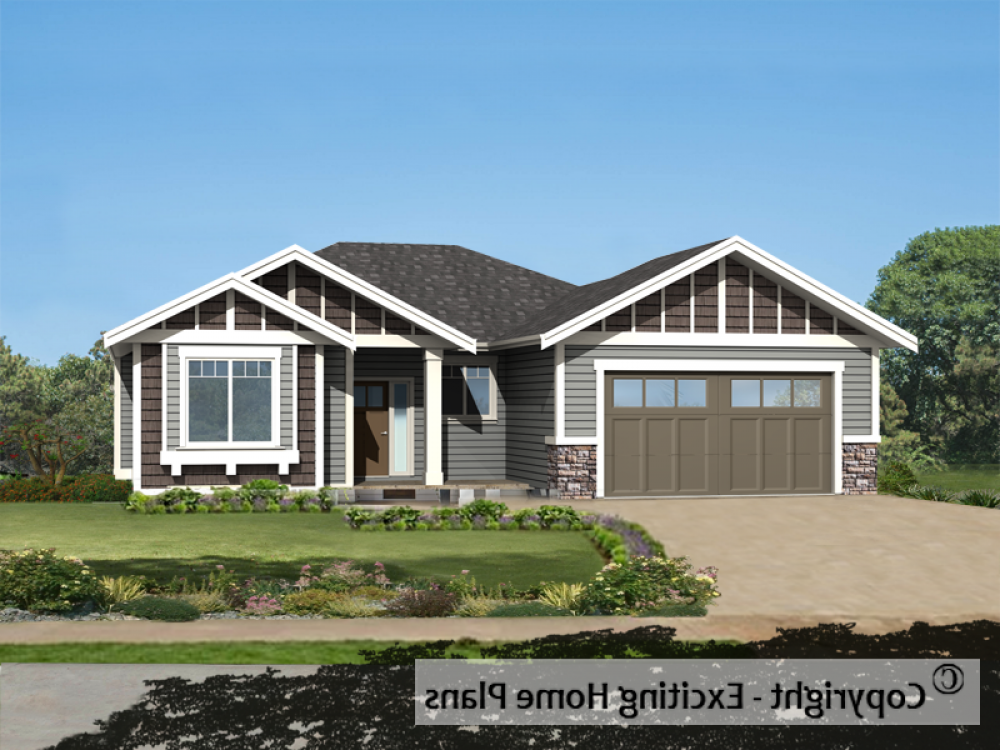 House Plan E1344-10 Front 3D View REVERSE