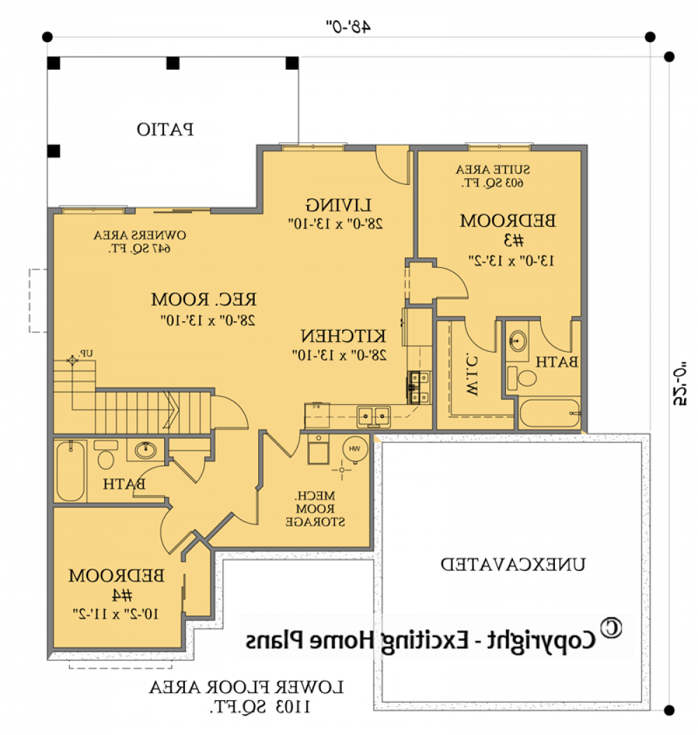 House Plan E1344-10 Lower Floor Plan REVERSE