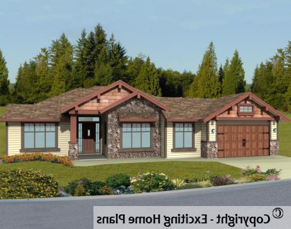 House Plan E1102-10 Exterior 3D View REVERSE