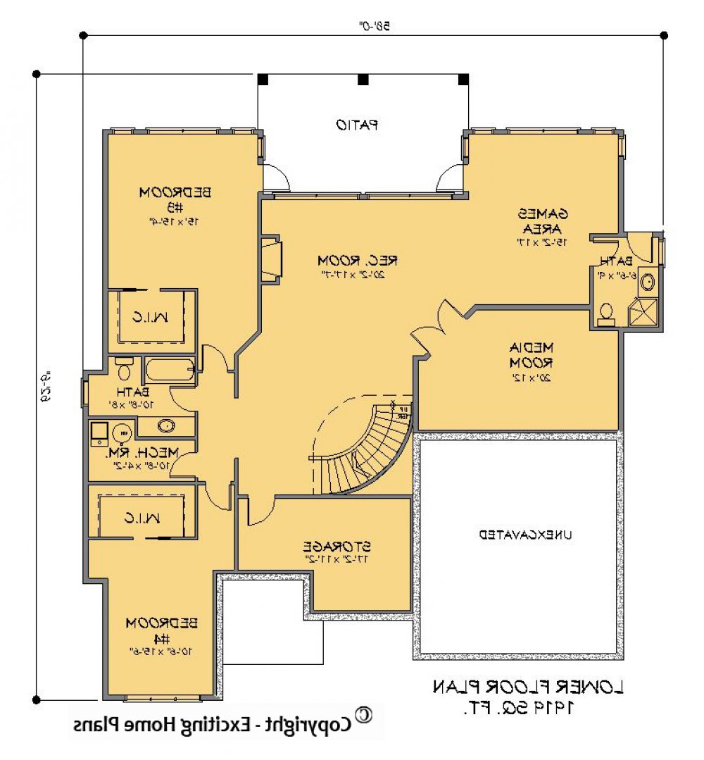 House Plan E1210-10 Lower Floor Plan REVERSE