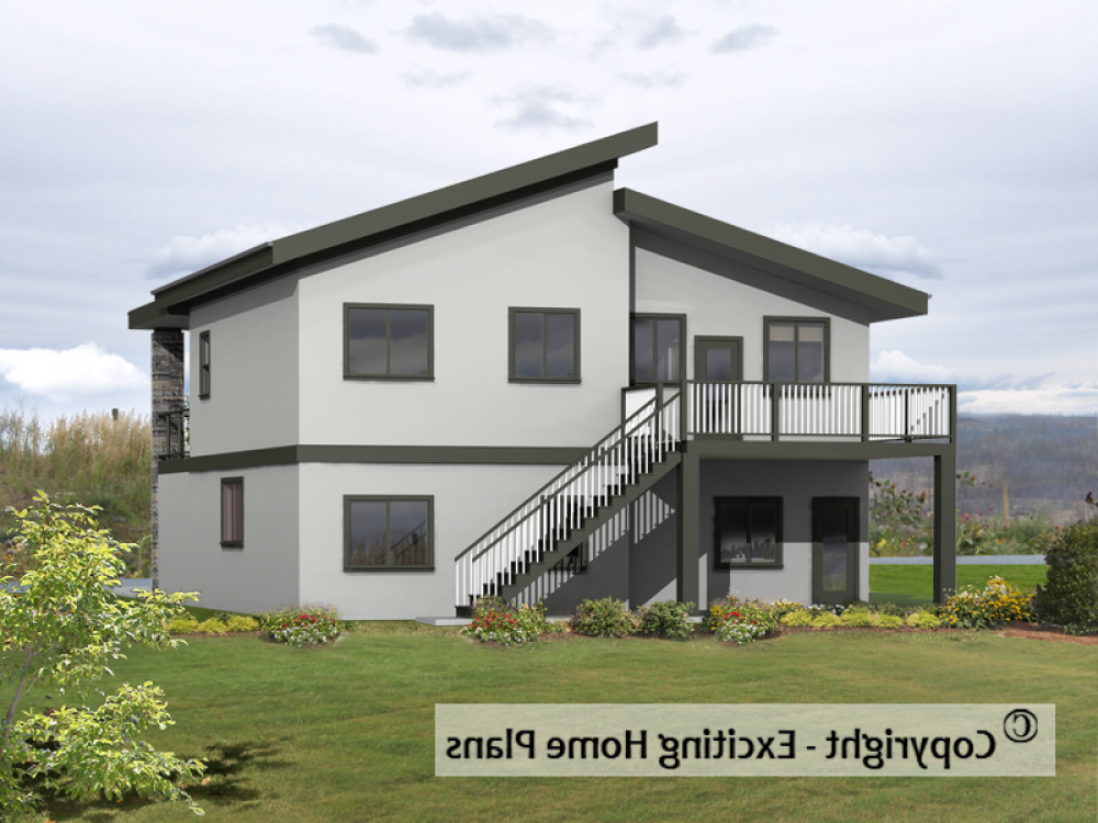 House Plan E1110-10M Rear 3D View REVERSE