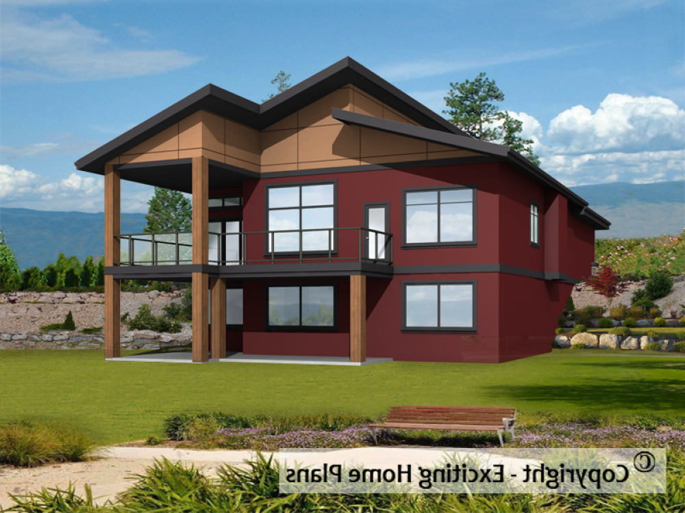 House Plan E1001-10M Rear 3D View REVERSE