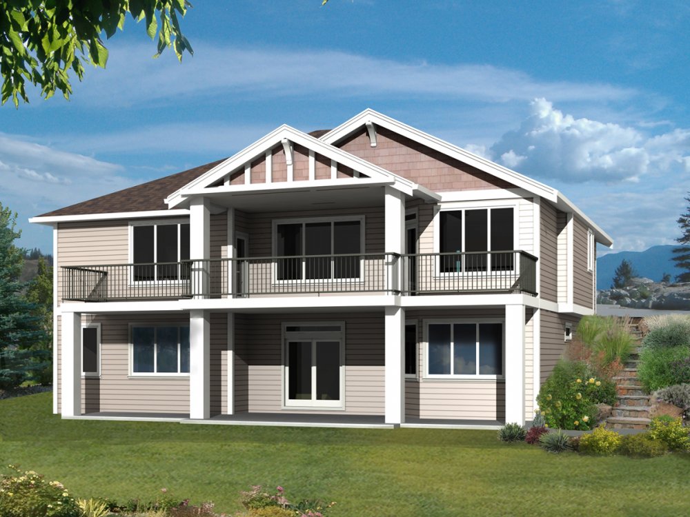 House Plan E1350-11 Rear 3D View REVERSE