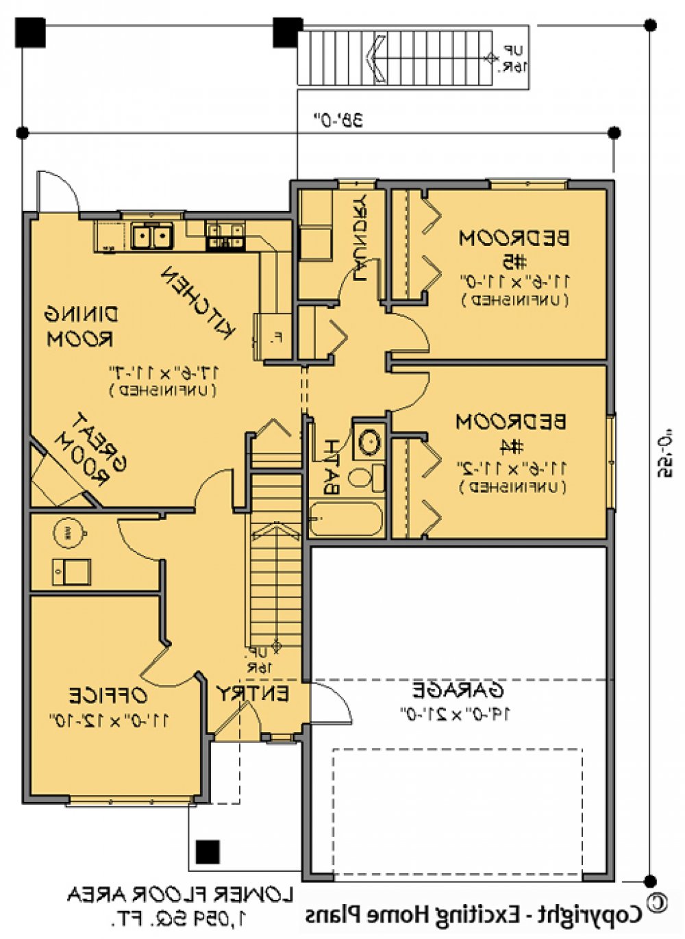 House Plan E1110-10 Lower Floor Plan REVERSE