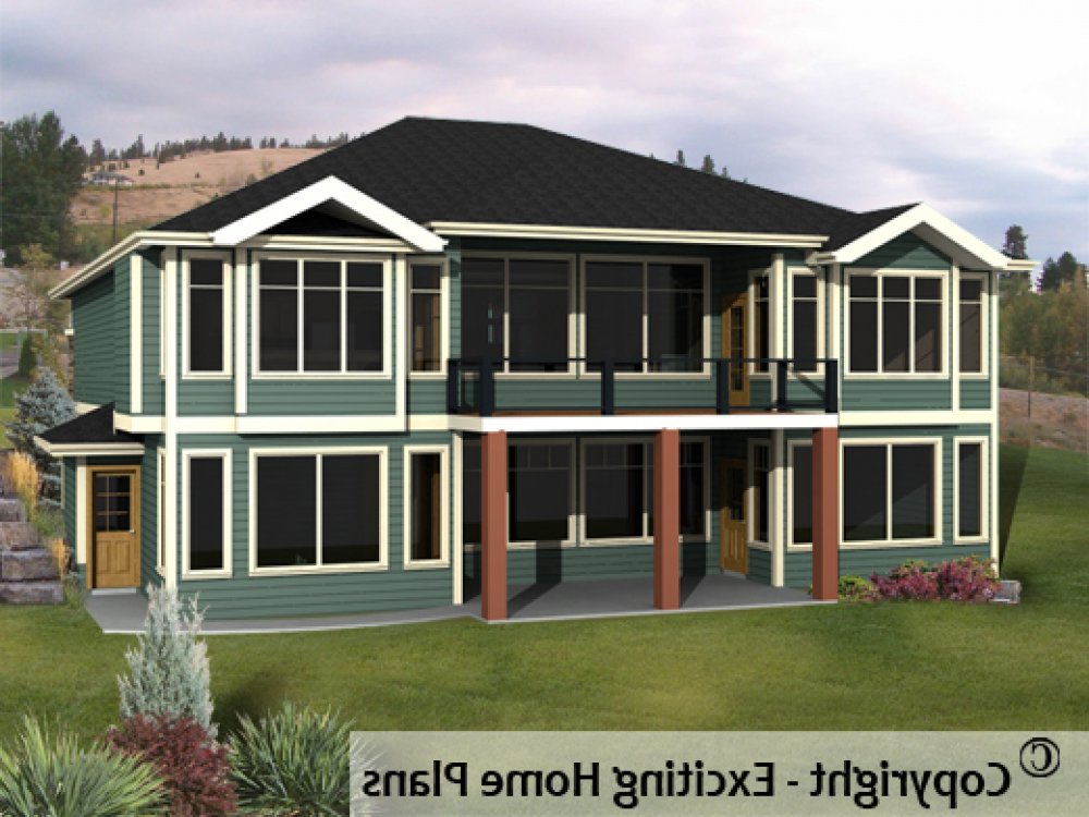 House Plan E1210-10 Rear 3D View REVERSE