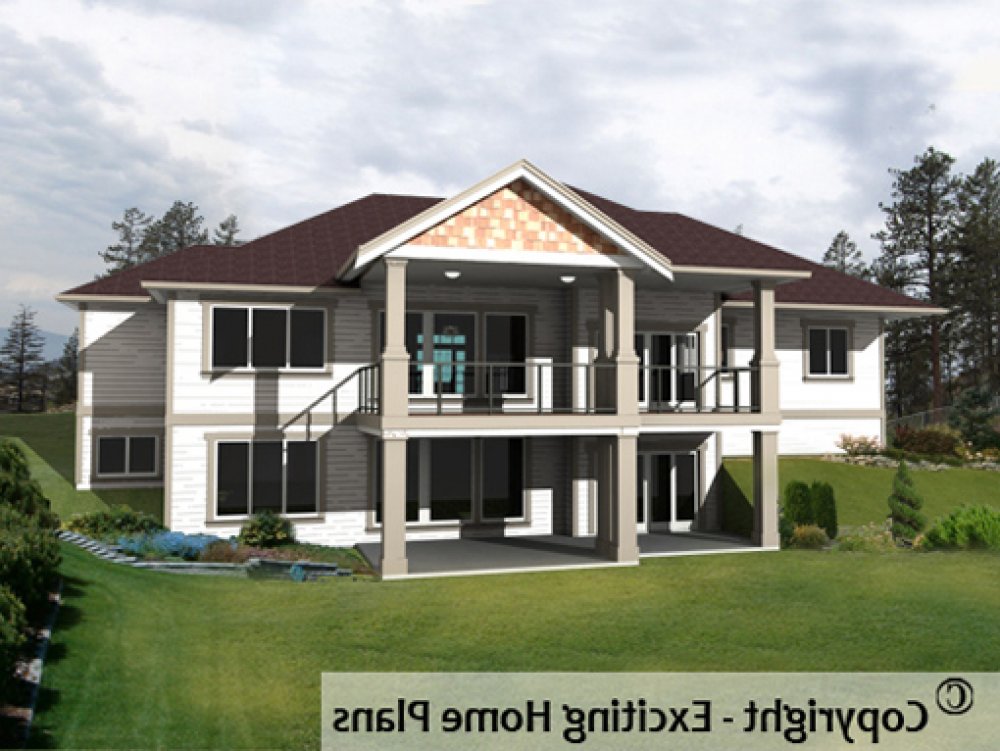 House Plan E1128-10 Rear 3D View REVERSE