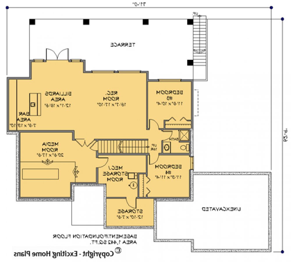 House Plan E1102-10 Lower Floor Plan REVERSE