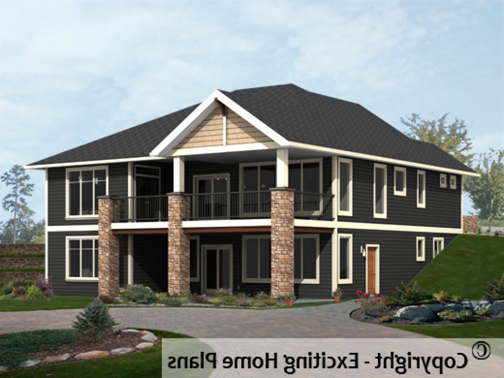 House Plan E1454-10 Rear 3D View REVERSE