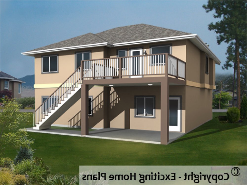 House Plan E1110-10 Rear 3D View REVERSE