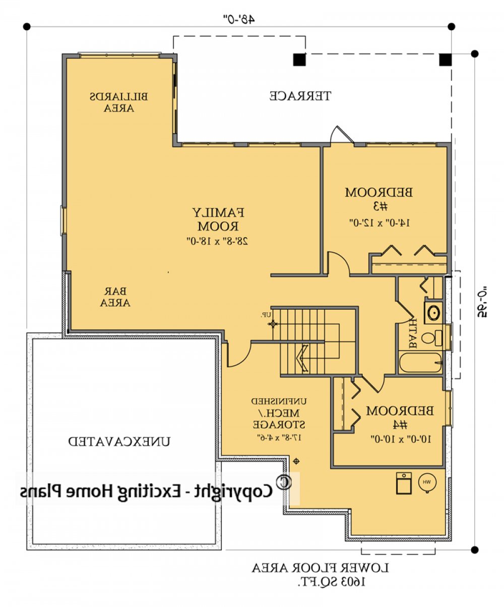 House Plan E1076-10  Lower Floor Plan REVERSE