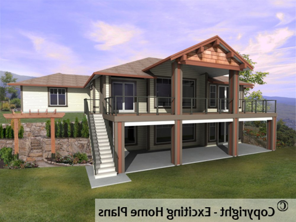 House Plan E1102-10 Rear 3D View REVERSE