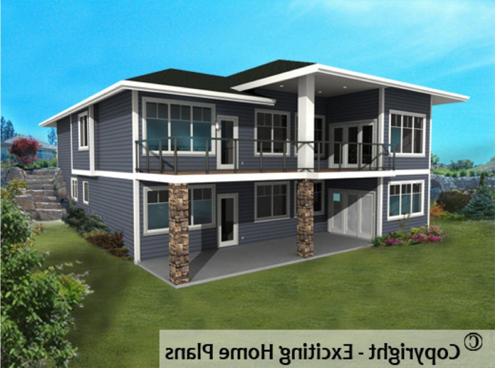 House Plan E1076-10 Rear 3D View REVERSE